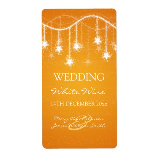Elegant Wedding Wine Label Shimmering Stars Orange Shipping Label