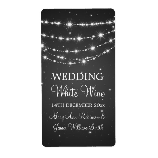 Elegant Wedding Wine Label Sparkling Chain Black (Front)