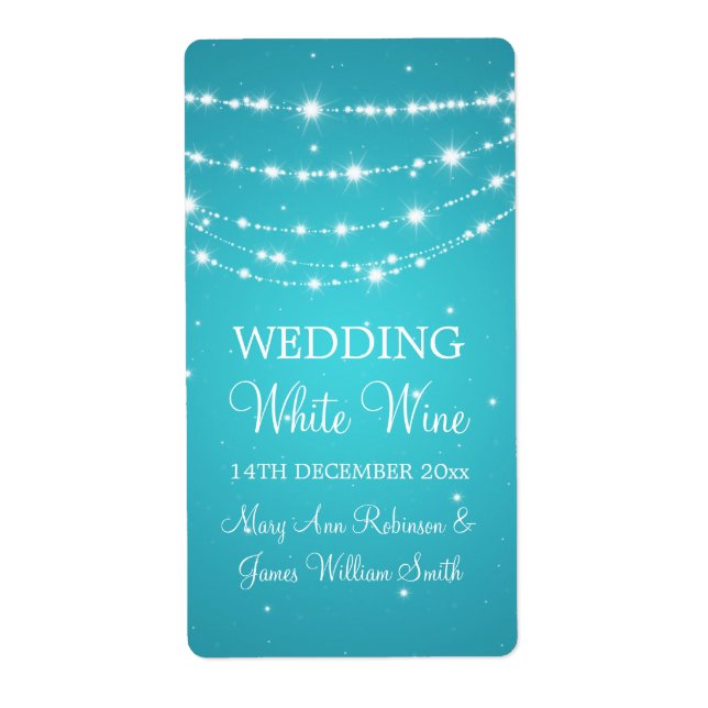 Elegant Wedding Wine Label Sparkling Chain Blue (Front)