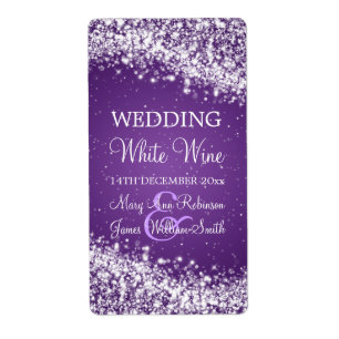 Elegant Wedding Wine Label Sparkling Wave Purple