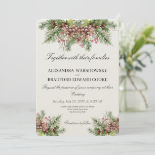 Elegant Wedding Winter Greenery Pinecone Invitati Invitation