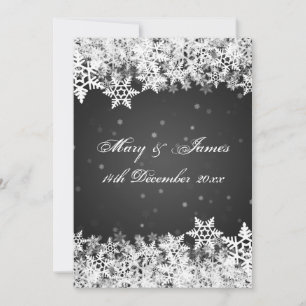 Elegant Wedding Winter Snowflakes Black Invitation