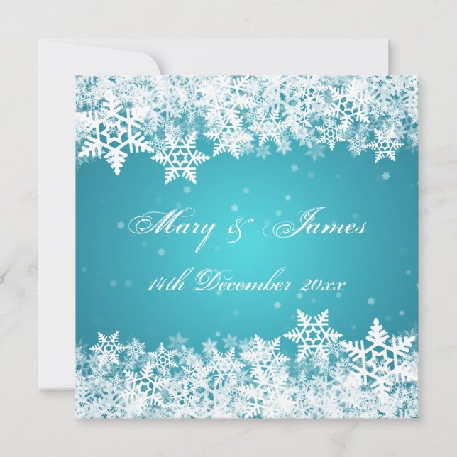 Elegant Wedding Winter Snowflakes Blue Invitation (Front)