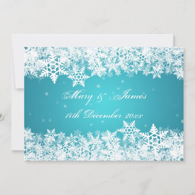 Elegant Wedding Winter Snowflakes Blue Invitation (Front)
