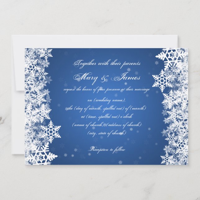 Elegant Wedding Winter Snowflakes Blue Sapphire Invitation (Back)