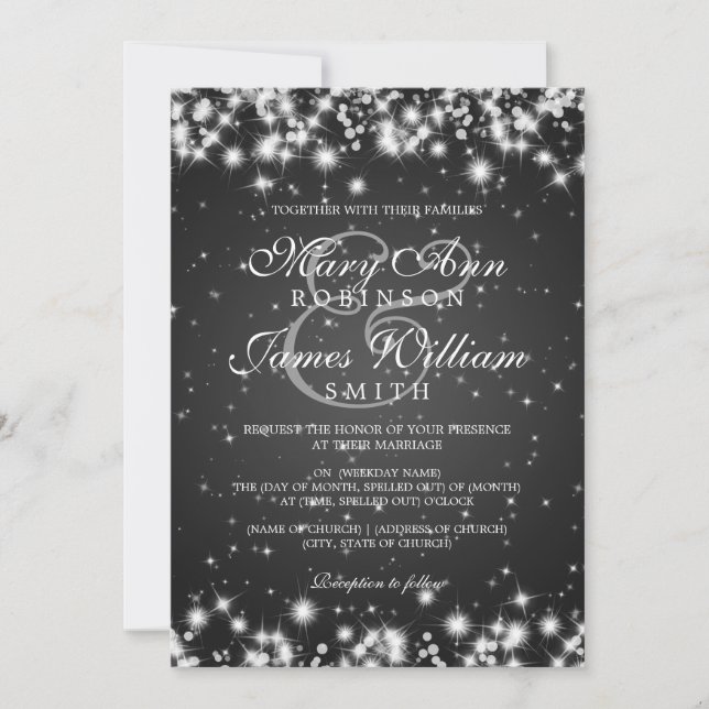 Elegant Wedding Winter Sparkle Black Invitation (Front)