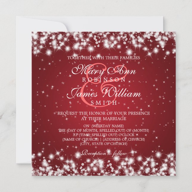 Elegant Wedding Winter Sparkle Red Invitation (Front)