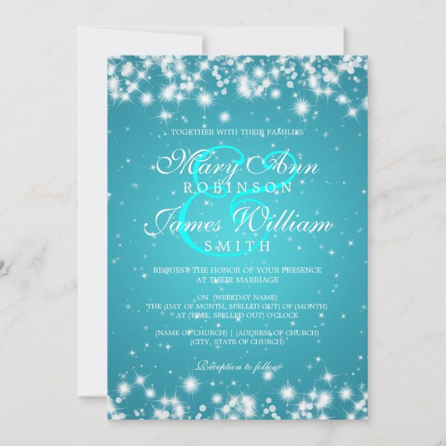 Elegant Wedding Winter Sparkle Turquoise Invitation (Front)