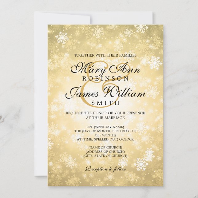 Elegant Wedding Winter Wonderland Sparkle Gold Invitation (Front)