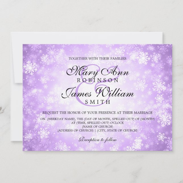 Elegant Wedding Winter Wonderland Sparkle Purple Invitation (Front)