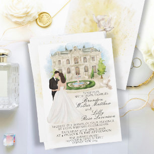 Elegant Wedding with Bride and Groom Venue Invitation