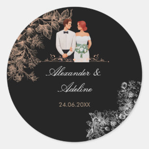 Elegant Wedding with Dark Floral Classic Round Sticker