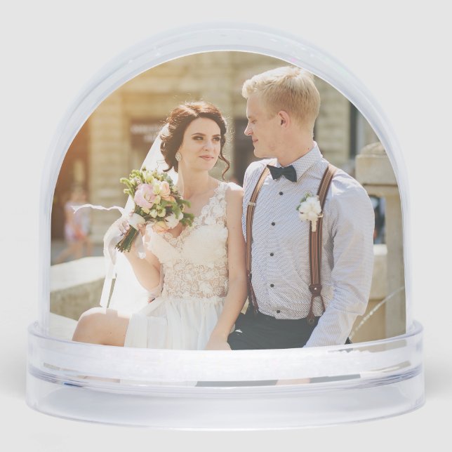 Elegant wedding with photo Newlyweds keepsake Snowglobe (Front)