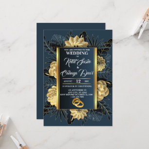 Elegant Wedding with Roses and Rings Invitation