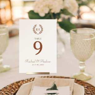 Elegant Wedding Wreath Monogram Terracotta Cream Table Number