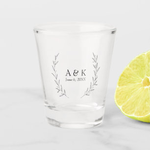 Elegant Wedding Wreath Personalised Initials Shot Glass