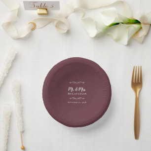 Elegant Weddings Mr & Mrs Bride & Groom Burgundy Paper Plate