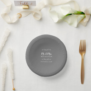 Elegant Weddings Mr & Mrs Bride & Groom Grey Paper Plate