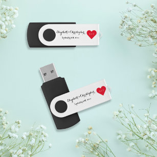 Elegant Weddings Newlyweds Name Monogram Heart USB USB Flash Drive