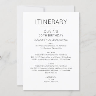 Elegant Weekend Birthday Itinerary Invitation