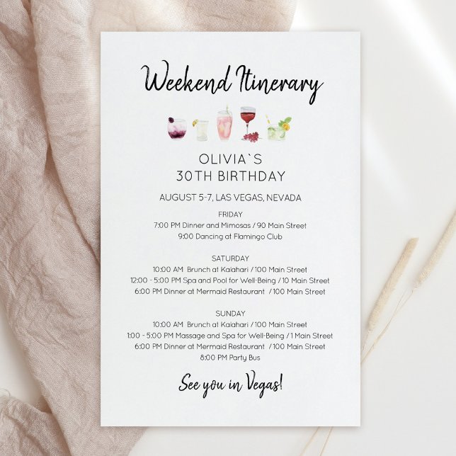 Elegant Weekend Birthday Itinerary Invitation (Elegant Weekend Birthday Itinerary Invitation)