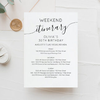 Elegant Weekend Birthday Itinerary Invitation
