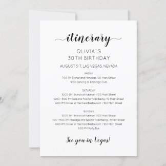Elegant Weekend Birthday Itinerary Invitation