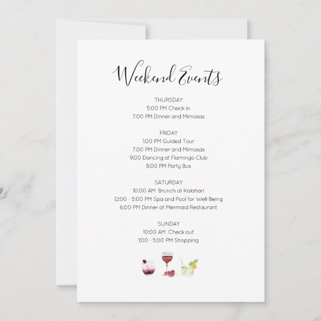 Elegant Weekend Events Itinerary Invitation (Front)
