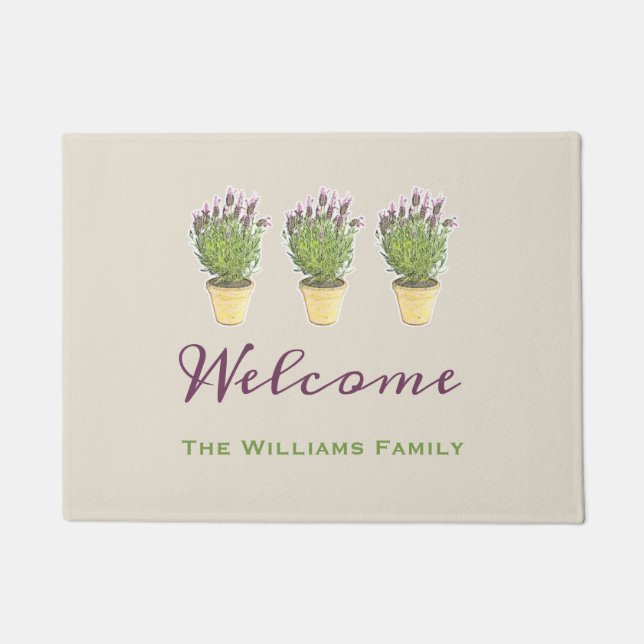Elegant Welcome and Family Monogram  | Lavender Doormat (Front)