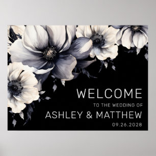 Elegant Welcome Black White Floral Welcome Sign