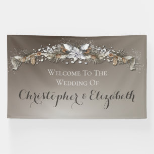 Elegant Welcome Floral Silver Winter Wedding  Banner
