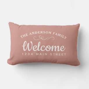 Elegant Welcome Rose Gold Personalised Family Name Lumbar Cushion