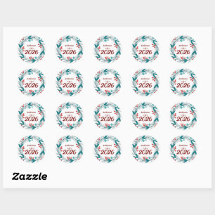 Elegant Welcome to 2026 – Festive Laurel Wreath Classic Round Sticker
