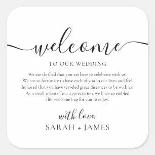 Elegant Welcome To Our Wedding Welcome Bag Square Sticker