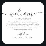 Elegant Welcome To Our Wedding Welcome Bag Square Sticker<br><div class="desc">Welcome to our Wedding Label for Wedding Welcome Bag. Design features a minimalist style text layout. To make advanced changes,  please select "Click to customise further" option under Personalise this template.</div>