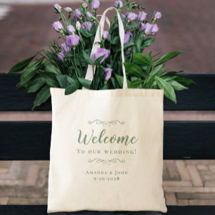 Elegant Welcome Wedding Guest Favours Sage Green Tote Bag