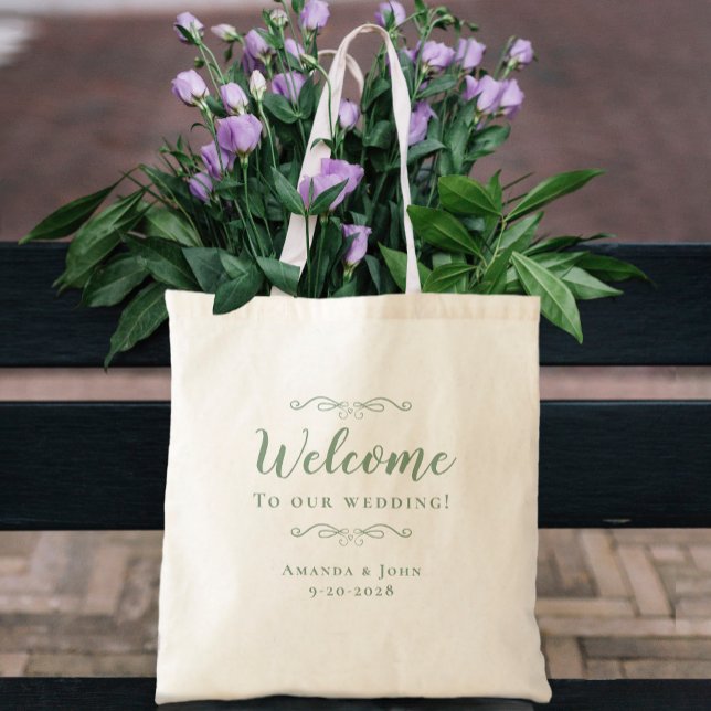 Elegant Welcome Wedding Guest Favours Sage Green Tote Bag (Creator Uploaded)