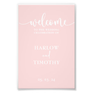 Elegant Welcome Wedding Pink white Calligraphy Photo Print