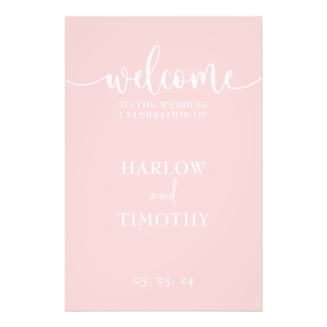 Elegant Welcome Wedding Pink white Calligraphy Photo Print (Front)