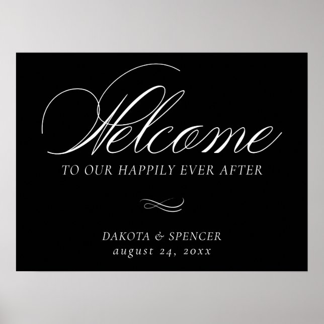Elegant Welcome White Calligraphy | Chic Wedding Poster (Front)