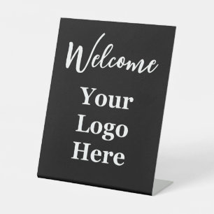 Elegant Welcome Your Logo Here Branded Black Pedestal Sign