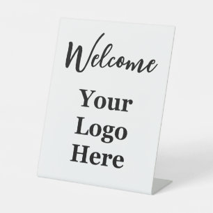 Elegant Welcome Your Logo Here Branded White Pedestal Sign