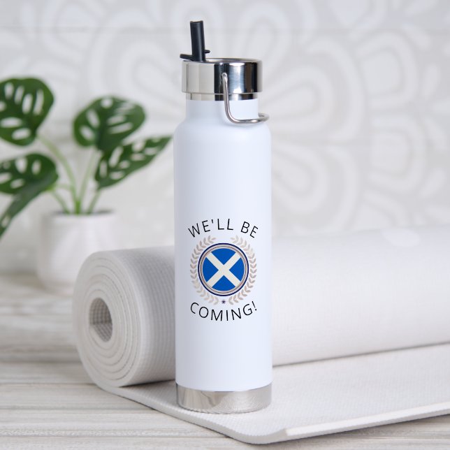 Elegant We'll Be Coming | Scotland Flag Badge  Ins Water Bottle (Yoga (Rotated))