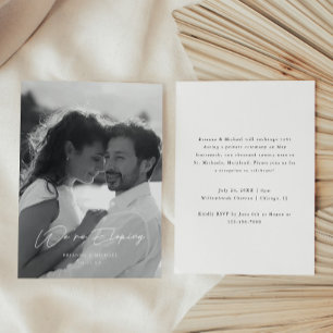 Elegant We're Eloping Black White Script Reception Invitation