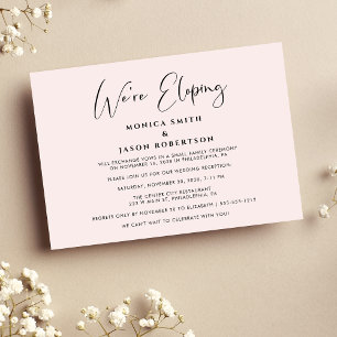 Elegant We're Eloping Pink Wedding Reception Announcement