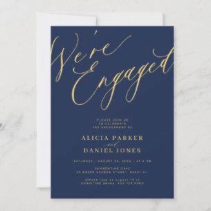 Elegant We're Engaged navy gold engagement party Invitation