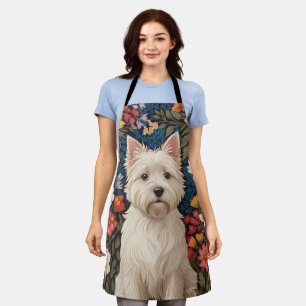 Elegant West Highland Terrier Colorful Floral Apron