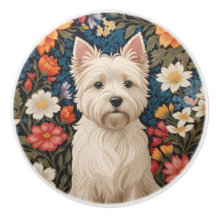 Elegant West Highland Terrier Colorful Floral Ceramic Knob
