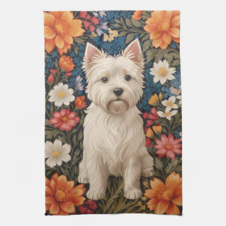 Elegant West Highland Terrier Colorful Floral Tea Towel