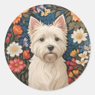 Elegant West Highland Terrier Colourful Floral Classic Round Sticker